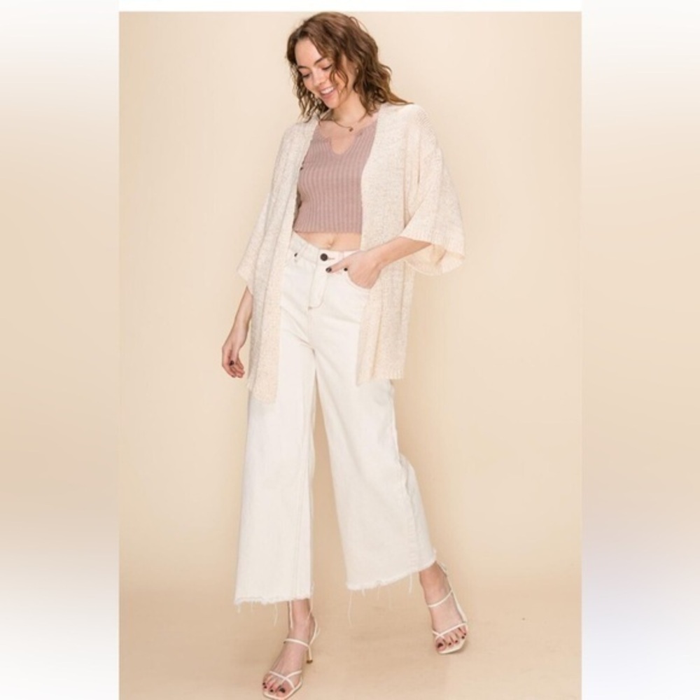 Zara Open Front Waterfall High Low Cardigan Classic Casual Ivory Cream Large